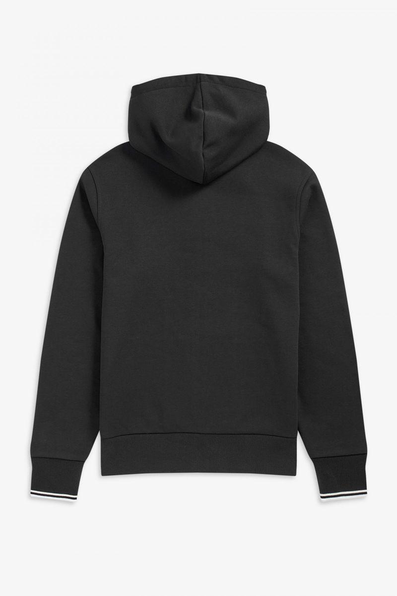 Black Fred Perry Hooded Zip Through Men's Sweatshirts | PH 1587GSOL